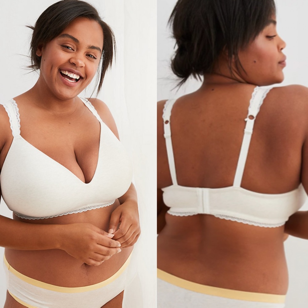 Aerie - American Eagle | Real Happy Wireless Bra Heather Frost Lace Trim 36D